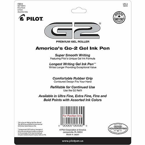 G2 Retractable Gel Ink Rolling Ball Pen Fine Pen Point - Refillable - Retractable - Assorted Ink - Liquid Gel Ink - 10 / Pack (18259)
