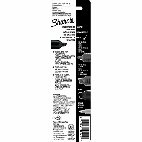 Sharpie Permanent Marker Chisel Marker Point - Black Ink - Aluminum, Plastic Barrel - Felt Tip - 1 Each (2178476)