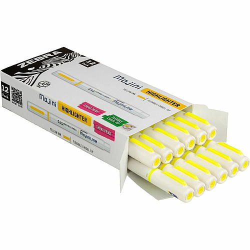 Zebra Pen Mojini Single Ended Highlighters 4 mm Chisel Marker Point - Yellow Ink - 1 Dozen (70250)