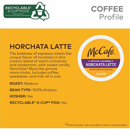 McCafe McCaf&eacute;&reg; K-Cup Horchata Latte Compatible with Keurig Brewer - Medium - K-Cup - Horchata Latte - 24 / Box (9891)