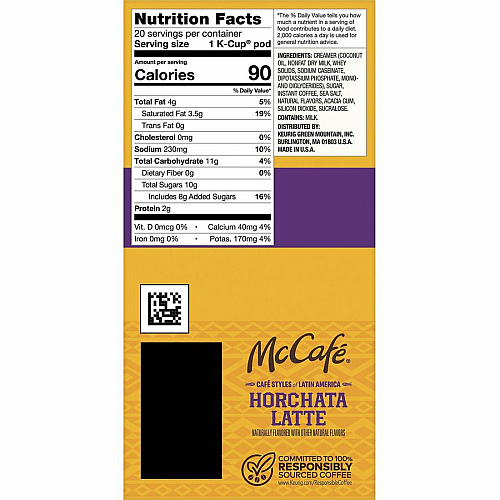 McCafe McCaf&eacute;&reg; K-Cup Horchata Latte Compatible with Keurig Brewer - Medium - K-Cup - Horchata Latte - 24 / Box (9891)