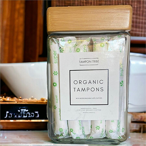 Tampon Tribe Spa Display Jar Clear - Tempered Glass, Bamboo - 4 / Carton (TSPA4)
