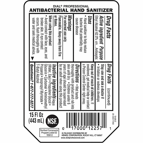 Dial Professional Hand Sanitizer Gel Refill 15 fl oz - Bacteria Remover - Hand - Clear - Fragrance-free, Dye-free - 1 Each (12258)