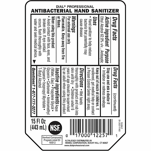 Dial Professional Hand Sanitizer Gel Refill 15 fl oz - Bacteria Remover - Hand - Clear - Fragrance-free, Dye-free - 1 Each (12258)