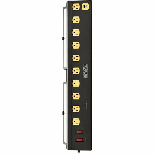 Tripp Lite by Eaton Protect It! 10-Outlet Surge Protector with Swivel Light Bars - 5-15R Outlets, 2 USB Ports, 6 ft. (1.8 m) Cord, 1350 Joules, Black 10 x NEMA 5-15R - 1350 J - 120 V AC Input - USB - 6 ft (TLP1006USB)