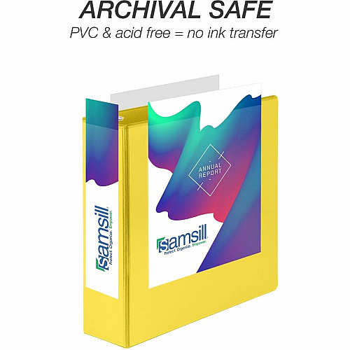 Samsill Durable Three-Ring View Binder 3" Binder Capacity - 625 Sheet Capacity - 3 Ring(s) - Fastener(s): D-Ring - Pocket(s): 2, Internal - Polypropylene, Chipboard - Yellow - Recycled - Durable, PVC-free, Ink-transfer Resistant, Clear Overlay, St (16481)