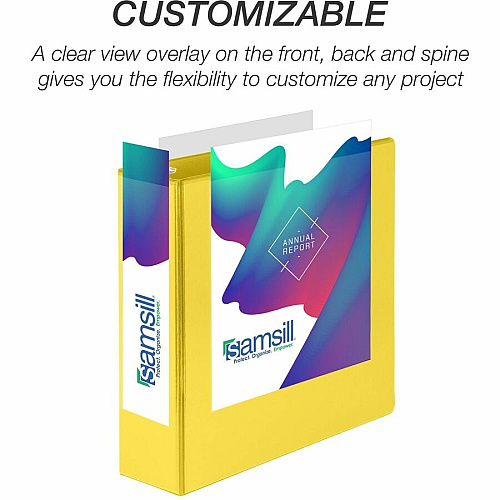 Samsill Durable Three-Ring View Binder 3" Binder Capacity - 625 Sheet Capacity - 3 Ring(s) - Fastener(s): D-Ring - Pocket(s): 2, Internal - Polypropylene, Chipboard - Yellow - Recycled - Durable, PVC-free, Ink-transfer Resistant, Clear Overlay, St (16481)