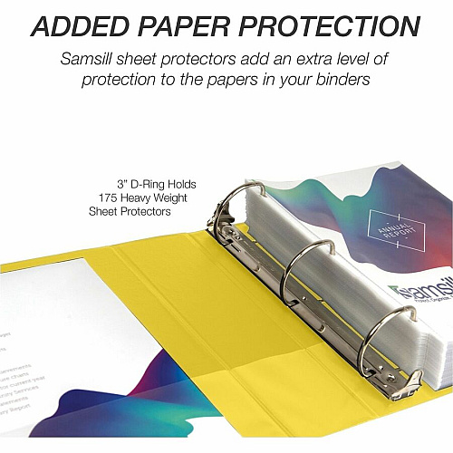 Samsill Durable Three-Ring View Binder 3" Binder Capacity - 625 Sheet Capacity - 3 Ring(s) - Fastener(s): D-Ring - Pocket(s): 2, Internal - Polypropylene, Chipboard - Yellow - Recycled - Durable, PVC-free, Ink-transfer Resistant, Clear Overlay, St (16481)