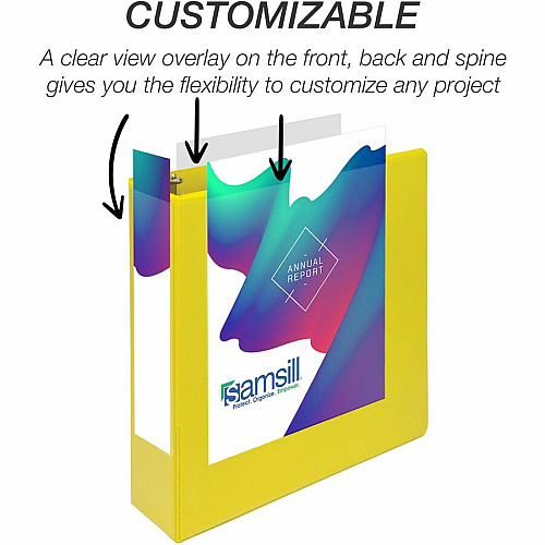 Samsill Durable Three-Ring View Binder 2" Binder Capacity - 475 Sheet Capacity - 3 Ring(s) - Fastener(s): D-Ring - Pocket(s): 2, Internal - Polypropylene, Chipboard - Yellow - Recycled - Durable, PVC-free, Ink-transfer Resistant, Clear Overlay, St (16461)