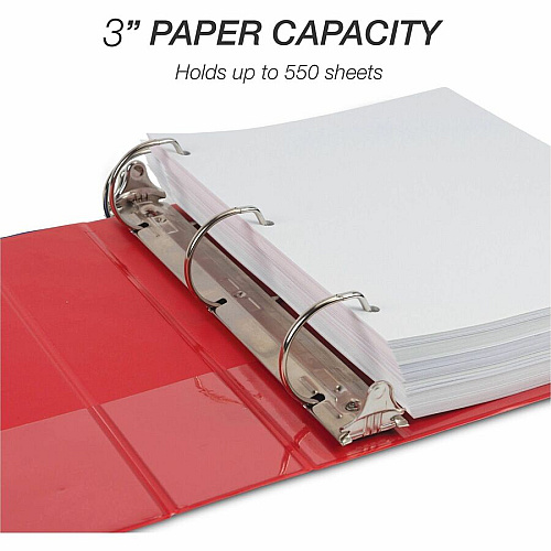 Samsill Durable Three-Ring View Binder 3" Binder Capacity - 625 Sheet Capacity - 3 Ring(s) - Fastener(s): D-Ring - Pocket(s): 2, Internal - Polypropylene, Chipboard - Red - Recycled - Durable, PVC-free, Ink-transfer Resistant, Clear Overlay, Sturd (16483)