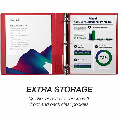 Samsill Durable Three-Ring View Binder 1" Binder Capacity - 225 Sheet Capacity - 3 Ring(s) - Fastener(s): D-Ring - Pocket(s): 2, Internal - Polypropylene, Chipboard - Red - Recycled - Durable, PVC-free, Ink-transfer Resistant, Clear Overlay, Sturd (16433)