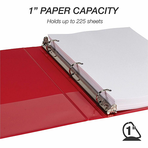 Samsill Durable Three-Ring View Binder 1" Binder Capacity - 225 Sheet Capacity - 3 Ring(s) - Fastener(s): D-Ring - Pocket(s): 2, Internal - Polypropylene, Chipboard - Red - Recycled - Durable, PVC-free, Ink-transfer Resistant, Clear Overlay, Sturd (16433)