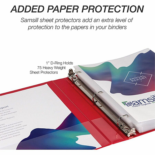 Samsill Durable Three-Ring View Binder 1" Binder Capacity - 225 Sheet Capacity - 3 Ring(s) - Fastener(s): D-Ring - Pocket(s): 2, Internal - Polypropylene, Chipboard - Red - Recycled - Durable, PVC-free, Ink-transfer Resistant, Clear Overlay, Sturd (16433)