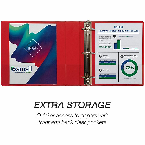 Samsill Durable Three-Ring View Binder 2" Binder Capacity - 475 Sheet Capacity - 3 Ring(s) - Fastener(s): D-Ring - Pocket(s): 2, Internal - Polypropylene, Chipboard - Red - Recycled - Durable, PVC-free, Ink-transfer Resistant, Clear Overlay, Sturd (16463)