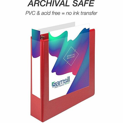 Samsill Durable Three-Ring View Binder 2" Binder Capacity - 475 Sheet Capacity - 3 Ring(s) - Fastener(s): D-Ring - Pocket(s): 2, Internal - Polypropylene, Chipboard - Red - Recycled - Durable, PVC-free, Ink-transfer Resistant, Clear Overlay, Sturd (16463)