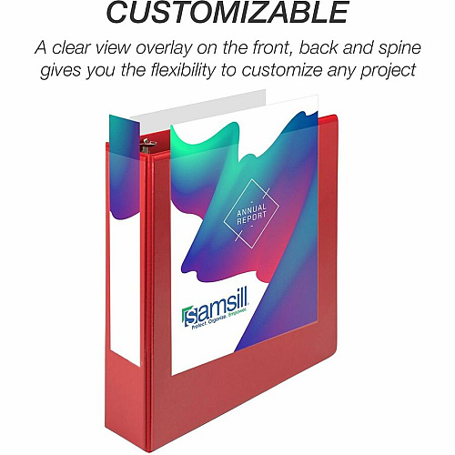Samsill Durable Three-Ring View Binder 2" Binder Capacity - 475 Sheet Capacity - 3 Ring(s) - Fastener(s): D-Ring - Pocket(s): 2, Internal - Polypropylene, Chipboard - Red - Recycled - Durable, PVC-free, Ink-transfer Resistant, Clear Overlay, Sturd (16463)