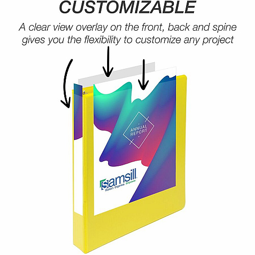 Samsill Durable Three-Ring View Binder 1" Binder Capacity - 225 Sheet Capacity - 3 Ring(s) - Fastener(s): D-Ring - Pocket(s): 2, Internal - Polypropylene, Chipboard - Yellow - Recycled - Durable, PVC-free, Ink-transfer Resistant, Clear Overlay, St (16431)