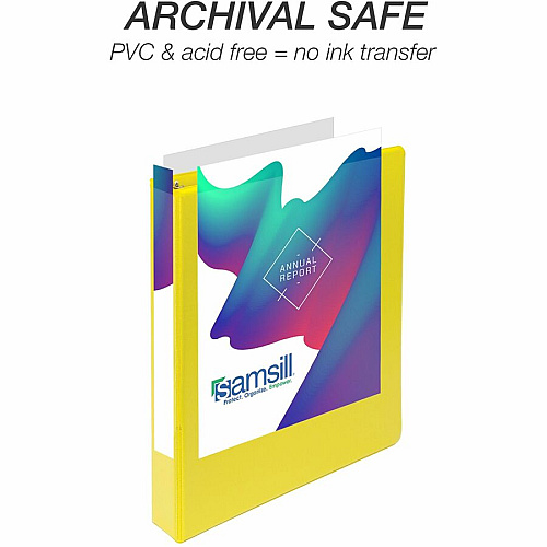 Samsill Durable Three-Ring View Binder 1" Binder Capacity - 225 Sheet Capacity - 3 Ring(s) - Fastener(s): D-Ring - Pocket(s): 2, Internal - Polypropylene, Chipboard - Yellow - Recycled - Durable, PVC-free, Ink-transfer Resistant, Clear Overlay, St (16431)