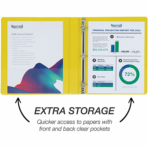 Samsill Durable Three-Ring View Binder 1" Binder Capacity - 225 Sheet Capacity - 3 Ring(s) - Fastener(s): D-Ring - Pocket(s): 2, Internal - Polypropylene, Chipboard - Yellow - Recycled - Durable, PVC-free, Ink-transfer Resistant, Clear Overlay, St (16431)