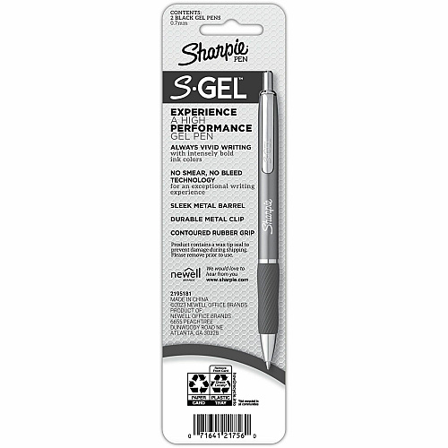 Sharpie S-Gel Pens 0.7 mm Pen Point - Black Ink - Gunmetal Barrel - 2 / Pack (2194709)