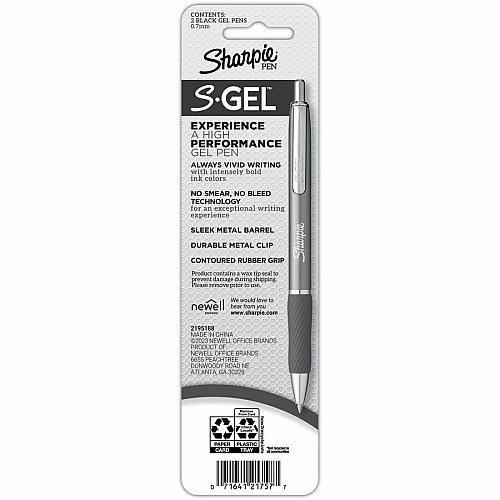 Sharpie S-Gel Pens 0.7 mm Pen Point - Black Ink - Champagne Metal Barrel - 2 / Pack (2194707)