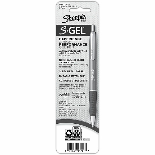 Sharpie S-Gel Pens 0.7 mm Pen Point - Black Ink - Champagne Metal Barrel - 2 / Pack (2194707)