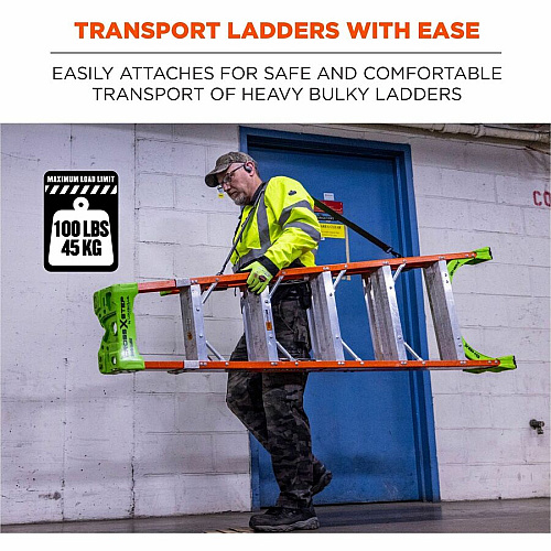 Ergodyne Arsenal Ladder Shoulder Lifting Strap 100 lb Load Capacity - Hook & Loop Attachment - Black - 1 Each (19196)