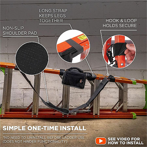 Ergodyne Arsenal Ladder Shoulder Lifting Strap 100 lb Load Capacity - Hook & Loop Attachment - Black - 1 Each (19196)
