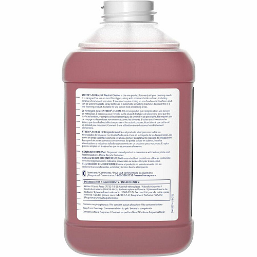 Diversey Stride Floral HC Neutral Cleaner Concentrate - 84.5 fl oz (2.6 quart) - 7.5 pH - Floral Scent - Rinse-free, Non Alkaline, Film-free, Low Foaming, Pleasant Scent, Kosher - Red - 2 / Carton (904717)