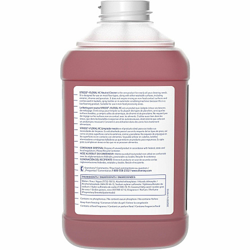 Diversey Stride Floral HC Neutral Cleaner Concentrate - 84.5 fl oz (2.6 quart) - 7.5 pH - Floral Scent - Rinse-free, Non Alkaline, Film-free, Low Foaming, Pleasant Scent, Kosher - Red - 2 / Carton (904717)