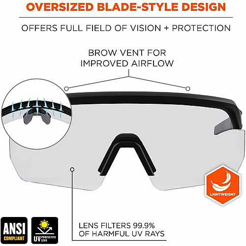 Ergodyne AEGIR Enhanced Anti-Fog Safety Glasses Recommended for: Eye, Outdoor, Construction, Landscaping, Carpentry, Woodworking, Boating, Skiing, Fishing, Hunting, Shooting, ... - UVA, UVB, UVC, Ultraviolet, Sun Protection - Strap Closure - Polyc (55002)