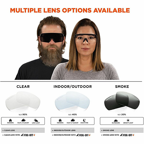Ergodyne AEGIR Enhanced Anti-Fog Safety Glasses Recommended for: Eye, Outdoor, Construction, Landscaping, Carpentry, Woodworking, Boating, Skiing, Fishing, Hunting, Shooting, ... - UVA, UVB, UVC, Sun, Ultraviolet Protection - Strap Closure - Polyc (55006)