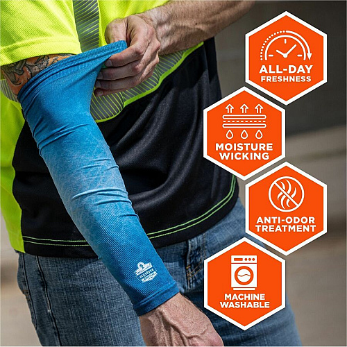 Chill-Its 6695 Sun Protection Arm Sleeves Blue - UV Protection, Moisture Wicking, Stretchable, Machine Washable (12195)