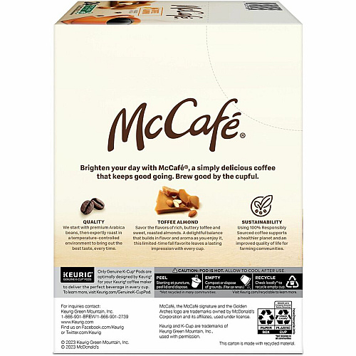 McCafe McCaf&eacute;&reg; K-Cup Toffee Almond Coffee Compatible with Keurig Brewer - Light - K-Cup - Toffee Almond - Kosher - 24 / Box (9189)