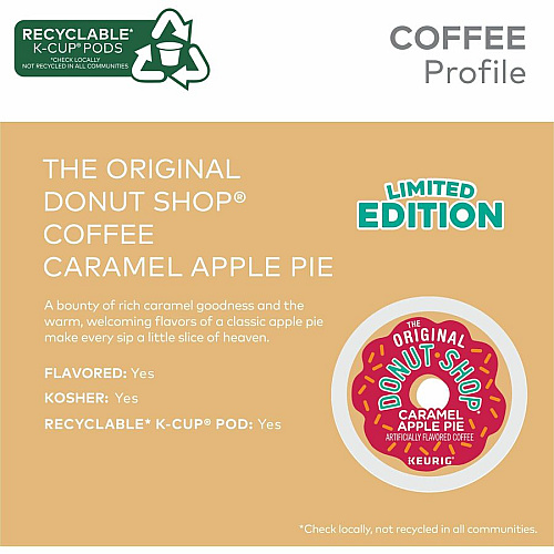 Donut Shop K-Cup Caramel Apple Pie Coffee Compatible with Keurig Brewer - Light - K-Cup - Caramel Apple Pie - Kosher - 24 / Box (8101)