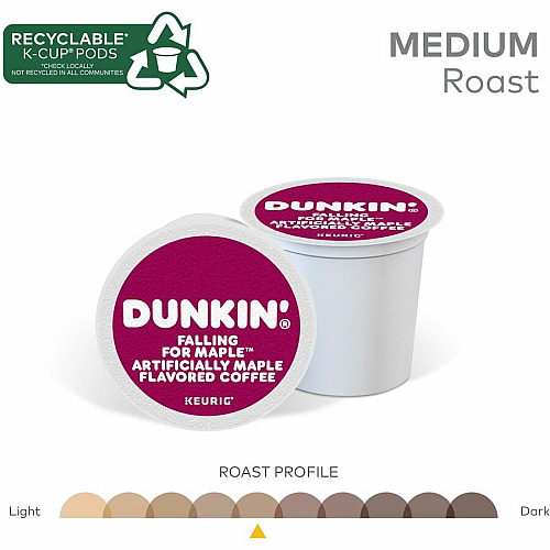 Dunkin Donuts Dunkin' Donuts&reg; K-Cup Falling for Maple Artificially Maple Flavored Coffee Compatible with Keurig Brewer - Medium - K-Cup - Maple, Arabica - 22 / Box (1478)