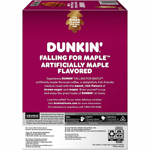 Dunkin Donuts Dunkin' Donuts&reg; K-Cup Falling for Maple Artificially Maple Flavored Coffee Compatible with Keurig Brewer - Medium - K-Cup - Maple, Arabica - 22 / Box (1478)