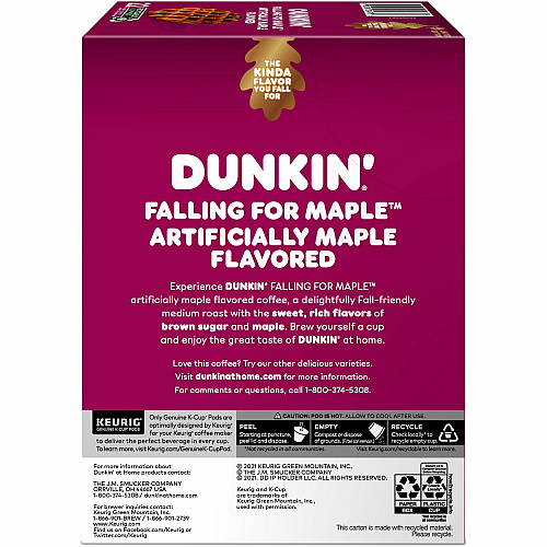 Dunkin Donuts Dunkin' Donuts&reg; K-Cup Falling for Maple Artificially Maple Flavored Coffee Compatible with Keurig Brewer - Medium - K-Cup - Maple, Arabica - 22 / Box (1478)