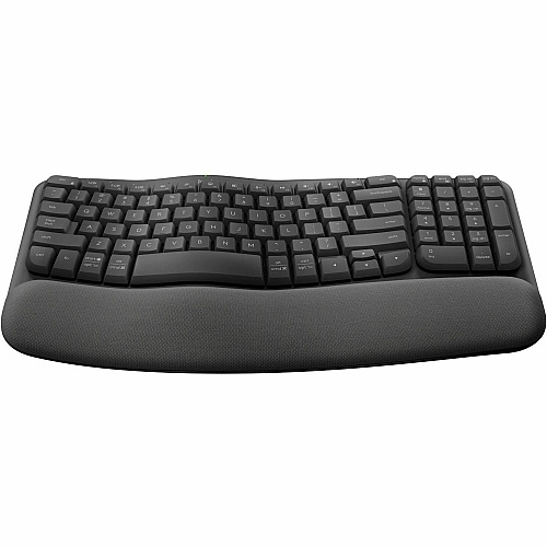 Logitech Wave Keys for Business Ergonomic Keyboard Wireless Connectivity - Bluetooth - 5.1 - 32.81 ft - USB Type A Interface - Windows, Mac OS, ChromeOS - Computer - PC, Mac - AAA Battery Size Supported - Graphite (920012058)