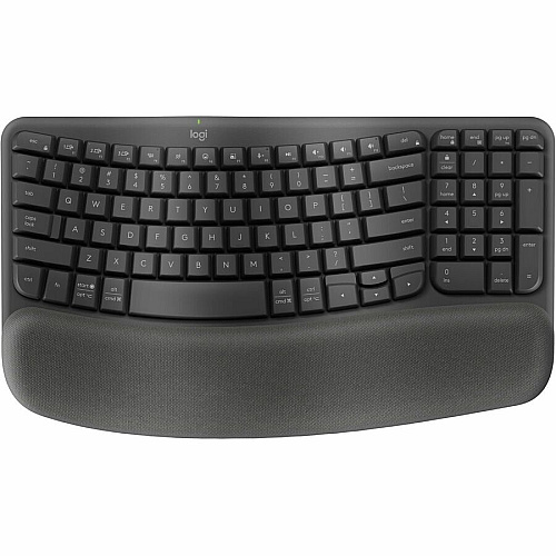 Logitech Wave Keys for Business Ergonomic Keyboard Wireless Connectivity - Bluetooth - 5.1 - 32.81 ft - USB Type A Interface - Windows, Mac OS, ChromeOS - Computer - PC, Mac - AAA Battery Size Supported - Graphite (920012058)
