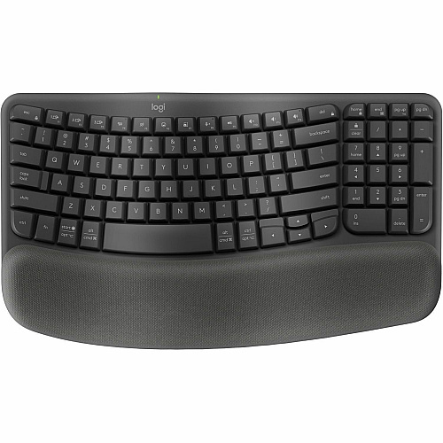 Logitech Wave Keys for Business Ergonomic Keyboard Wireless Connectivity - Bluetooth - 5.1 - 32.81 ft - USB Type A Interface - Windows, Mac OS, ChromeOS - Computer - PC, Mac - AAA Battery Size Supported - Graphite (920012058)