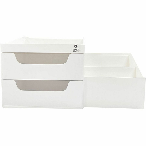 Business Source Multi-Grid Desktop Organizer 7 Compartment(s) - 2 Drawer(s) - 5.70" Height x 10.70" Width x 7.60" Depth - Desktop - Storage Drawer, Removable Drawer, Durable - White - ABS Plastic - 1 Each (BSN11880)