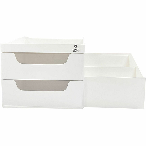Business Source Multi-Grid Desktop Organizer 7 Compartment(s) - 2 Drawer(s) - 5.70" Height x 10.70" Width x 7.60" Depth - Desktop - Storage Drawer, Removable Drawer, Durable - White - ABS Plastic - 1 Each (BSN11880)