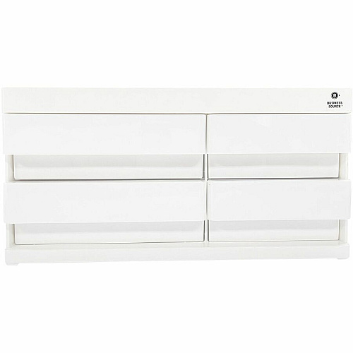 Business Source Multi-Drawer Desktop Organizer 4 Compartment(s) - 4 Drawer(s) - 5.20" Height x 10.40" Width x 7.40" Depth - Desktop - Storage Drawer, Removable Drawer, Durable - White, Pink - ABS Plastic - 1 Each (BSN11882)