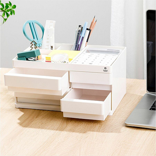 Business Source Multi-Drawer Desktop Organizer 4 Compartment(s) - 4 Drawer(s) - 5.20" Height x 10.40" Width x 7.40" Depth - Desktop - Storage Drawer, Removable Drawer, Durable - White, Pink - ABS Plastic - 1 Each (BSN11882)