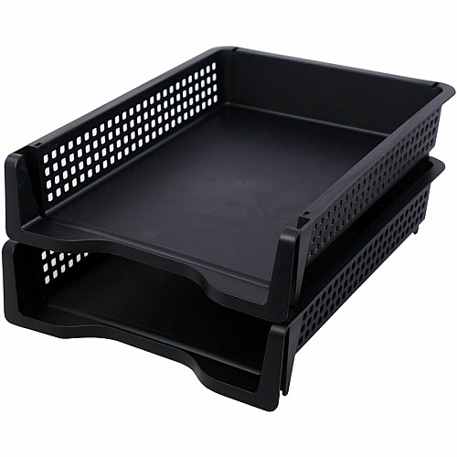 Business Source Stackable Letter Tray Stackable, Front Loading - Black - Plastic - 1 Each (BSN42571)