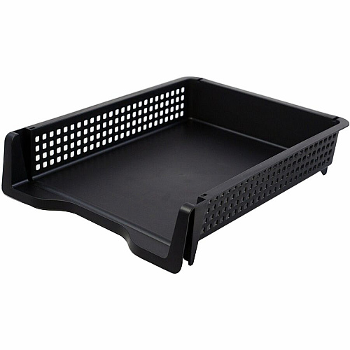 Business Source Stackable Letter Tray Stackable, Front Loading - Black - Plastic - 1 Each (BSN42571)