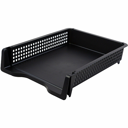 Business Source Stackable Letter Tray Stackable, Front Loading - Black - Plastic - 1 Each (BSN42571)