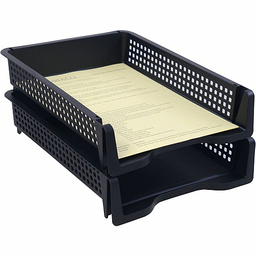 Business Source Stackable Letter Tray Stackable, Front Loading - Black - Plastic - 1 Each (BSN42571)