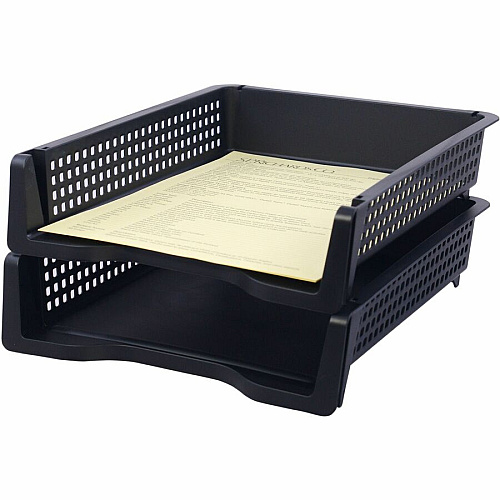 Business Source Stackable Letter Tray Stackable, Front Loading - Black - Plastic - 1 Each (BSN42571)